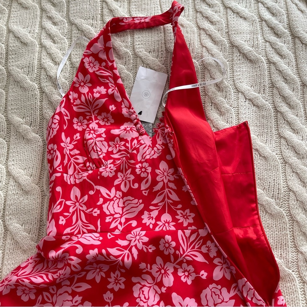 🍓Laundry Silk Floral Printed Halter Neck A-line Midi Dress, Size 4 - Picture 10 of 14